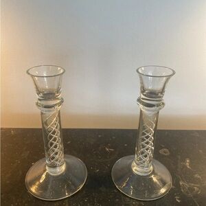 SET OF 2 EISCH CRYSTAL CANDLESTICKS W/ AIR TWIST STEM 6” TALL